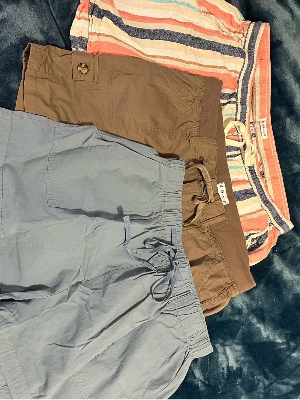 Women’s Casual Drawstring Shorts - Light Blue, Brown, Multicolor Stripe Bundle